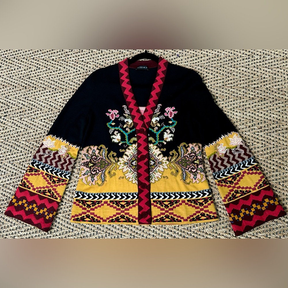 SOLD! GUC Etro Giacca Intarsia Wool Blend Kimono Sleeve Knit Jacket IT42 M/L